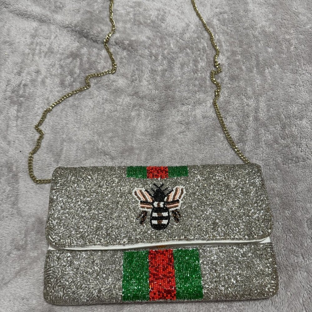 La Chic Designs Bee Beaded Clutch Crossbody Handbag